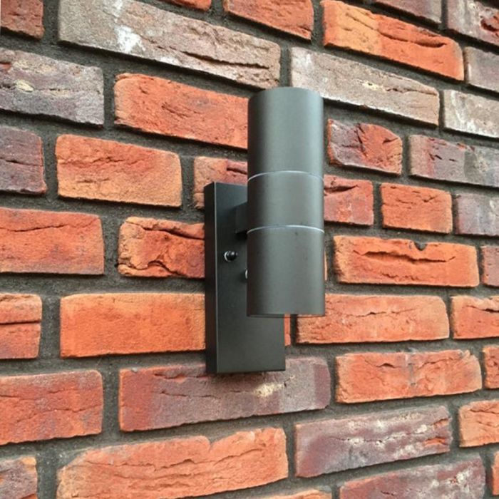 Zwarte buitenlamp, schemersensor Pedro, roestvrij staal (rvs)