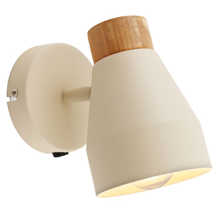 Landelijke wandlamp beige, Freddie, met schakelaar