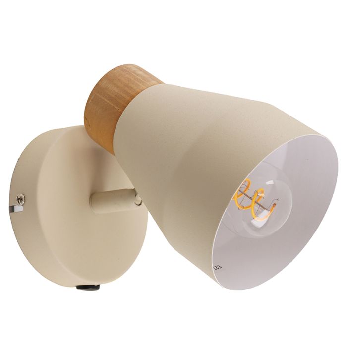 Landelijke wandlamp beige, Freddie, met schakelaar