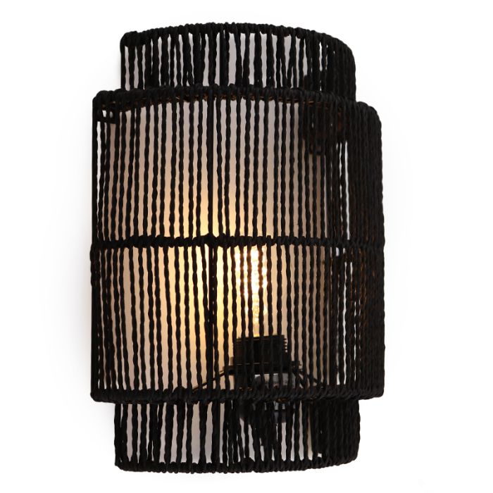 Landelijke wandlamp zwart, Selena, met schakelaar