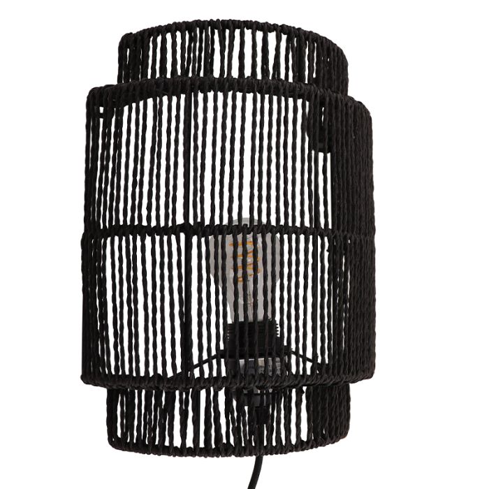Landelijke wandlamp zwart, Selena, met schakelaar