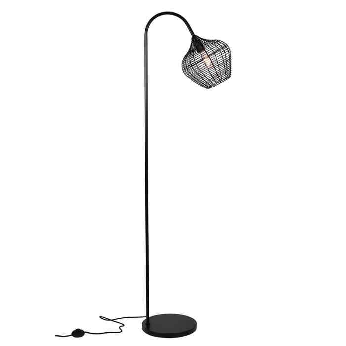 Industriële vloerlamp zwart, Pepita, met schakelaar