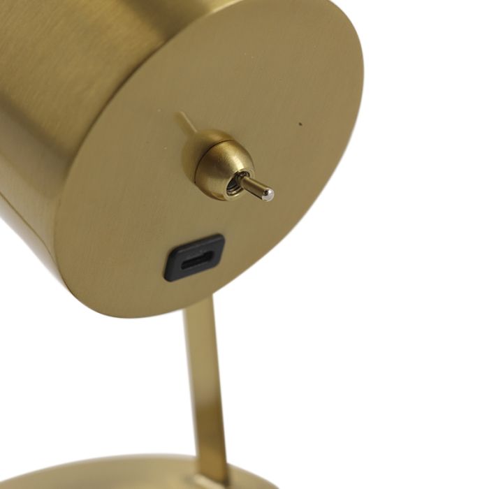 Moderne oplaadbare tafellamp messing, Elko, 2W, 3000K LED, met schakelaar
