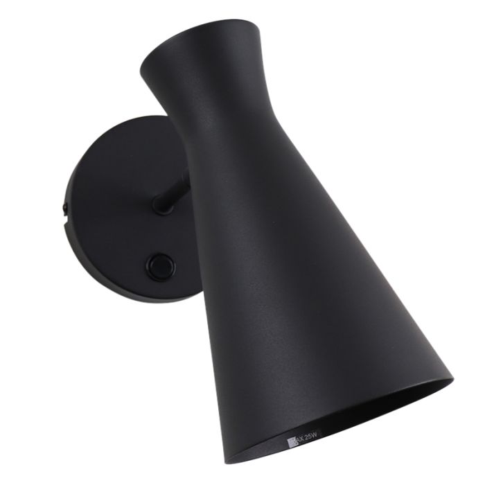 Moderne wandlamp zwart, Steve, met schakelaar