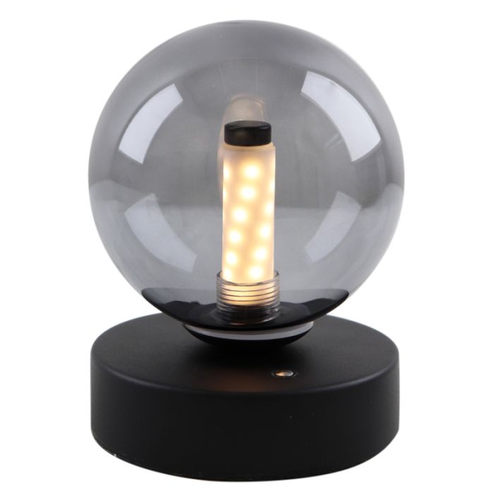Moderne oplaadbare tafellamp zwart, Theo, 2W, 3000K LED, IP44, 3-staps dimbaar