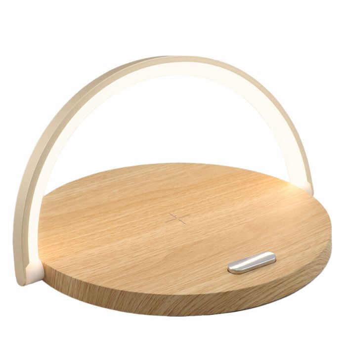 Houten tafellamp Erhan, kunststof, 2w, 3000K LED, met oplaadfunctie voor telefoon