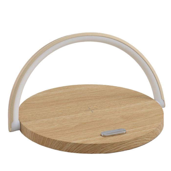 Houten tafellamp Erhan, kunststof, 2w, 3000K LED, met oplaadfunctie voor telefoon