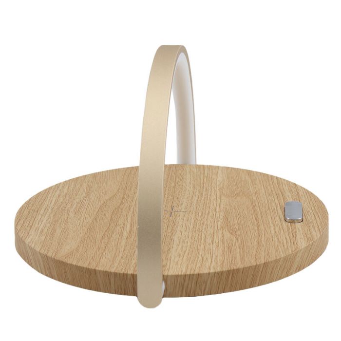 Houten tafellamp Erhan, kunststof, 2w, 3000K LED, met oplaadfunctie voor telefoon
