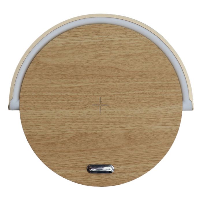 Houten tafellamp Erhan, kunststof, 2w, 3000K LED, met oplaadfunctie voor telefoon