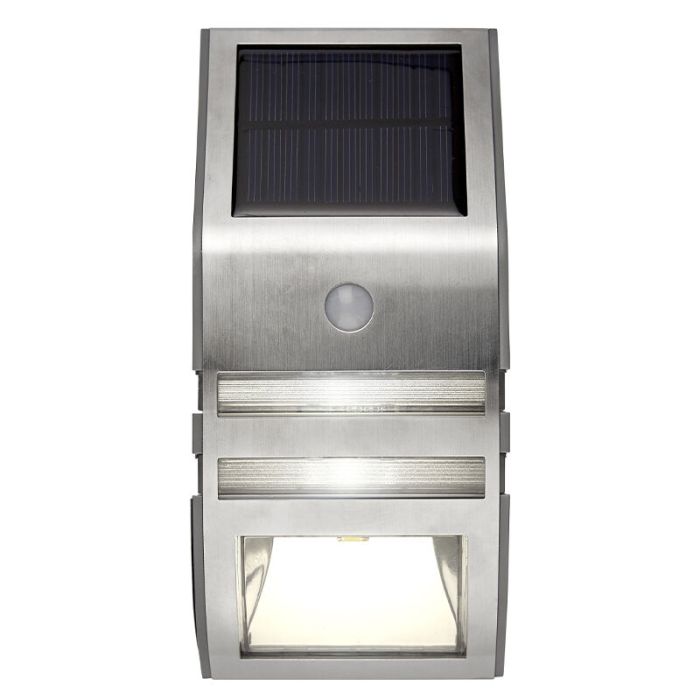 Aluminium buiten wandlamp op zonne-energie zilver, Alistair, 0,04W, 3000K LED, IP44