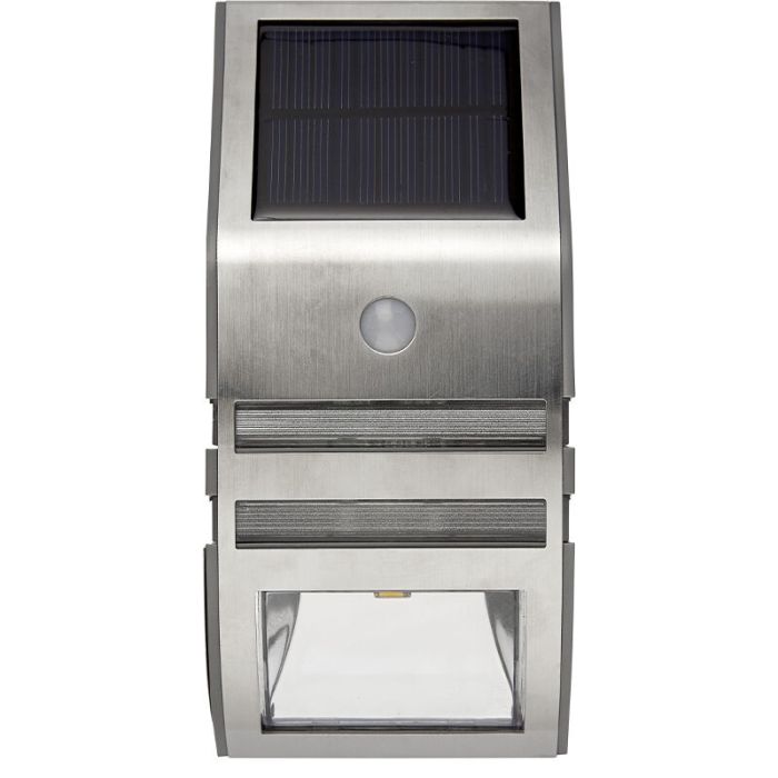 Aluminium buiten wandlamp op zonne-energie zilver, Alistair, 0,04W, 3000K LED, IP44