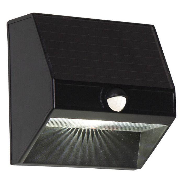 Kunststof buiten wandlamp op zonne-energie zwart, Amier, 0,06W, 5000K LED, IP44