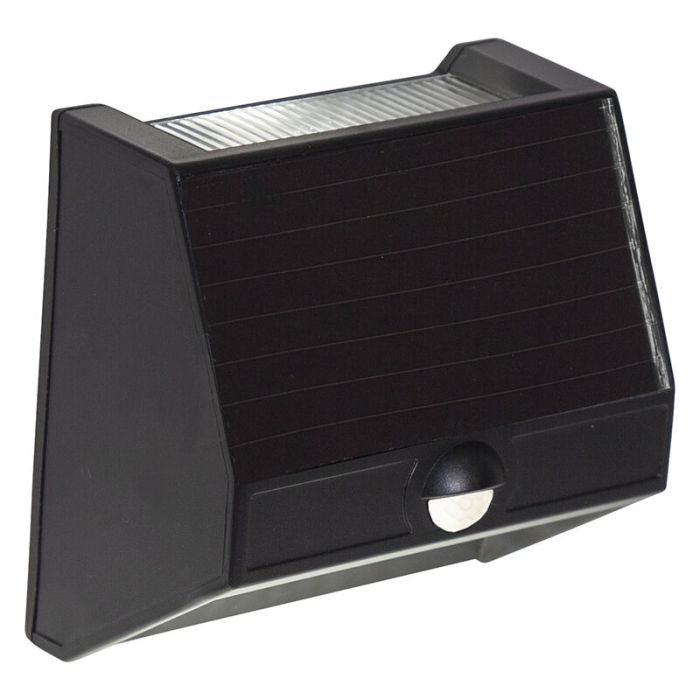 Kunststof buiten wandlamp op zonne-energie zwart, Amier, 0,06W, 5000K LED, IP44