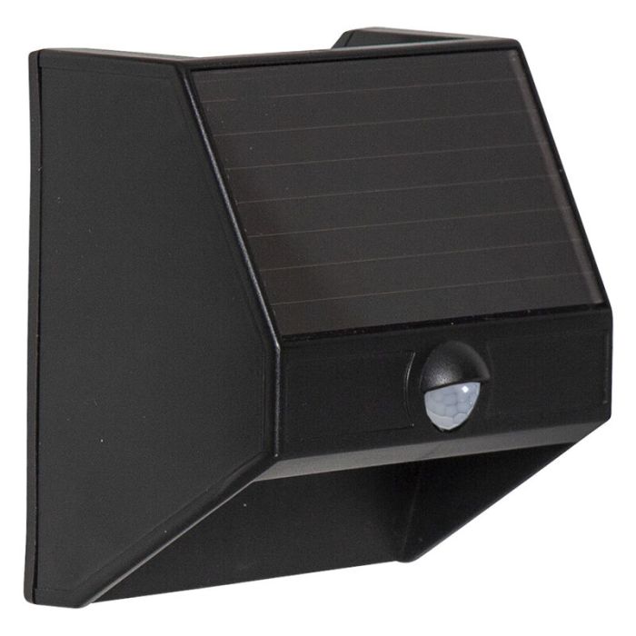 Kunststof buiten wandlamp op zonne-energie zwart, Amier, 0,06W, 5000K LED, IP44