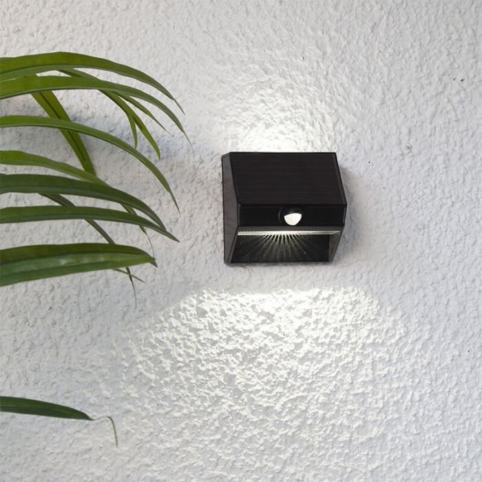 Kunststof buiten wandlamp op zonne-energie zwart, Amier, 0,06W, 5000K LED, IP44