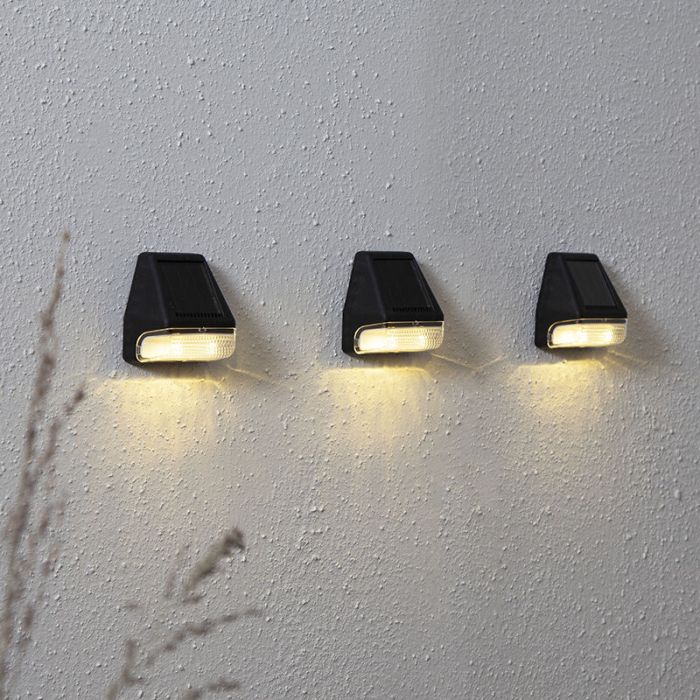 3-pak solar wandlampen Ammar, zwart, met schemersensor