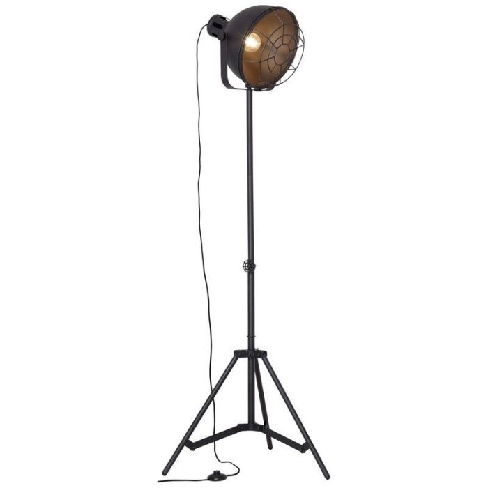 Industriële driepoot vloerlamp zwart, Alexi, met schakelaar