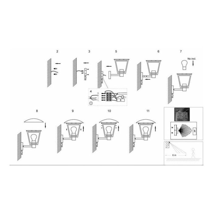 Moderne buiten wandlamp met bewegingssensor zwart, Jedidjah, IP44