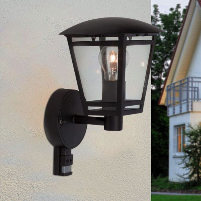 Moderne buiten wandlamp met bewegingssensor zwart, Jedidjah, IP44