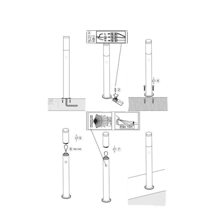 Kunststof staande buitenlamp met bewegingssensor chroom, Tom, IP44