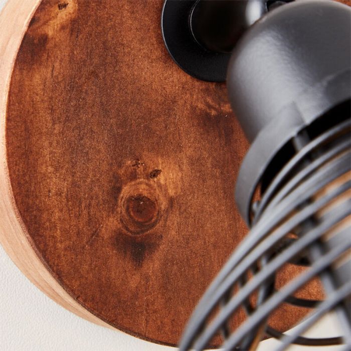 Industriële wandspot Willard, zwart met bruin, hout