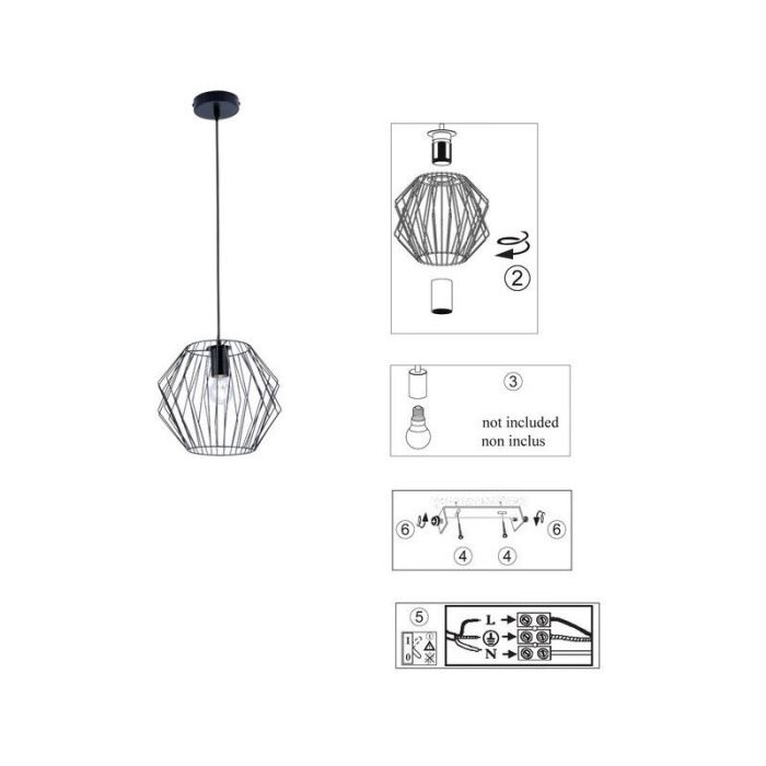 Industriële hanglamp Alvina, Zwart