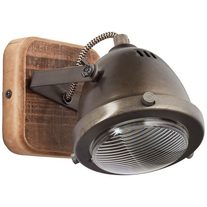 Moderne wandlamp Elena, Burned Steel, Hout