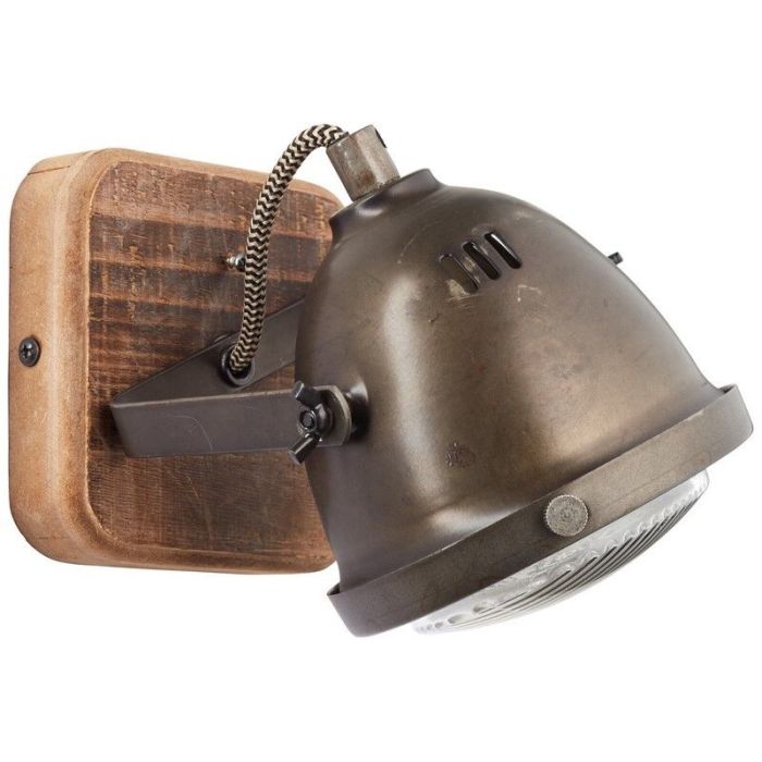 Moderne wandlamp Elena, Burned Steel, Hout