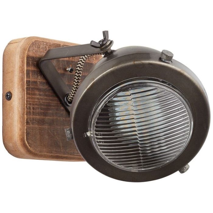 Moderne wandlamp Elena, Burned Steel, Hout
