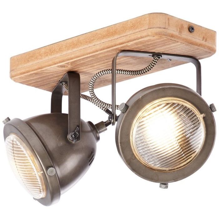 Moderne plafondlamp Elena, Burned Steel, Hout