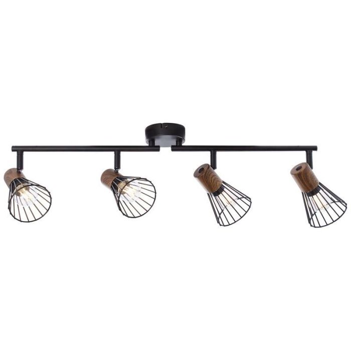 Moderne plafondlamp Floor, Donkerkleurig Hout, Mat Zwart