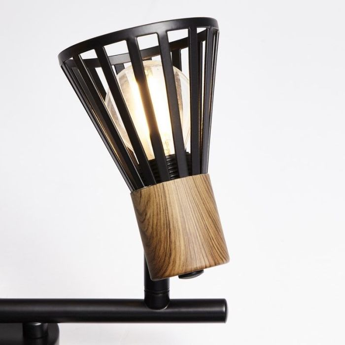 Moderne plafondlamp Floor, Donkerkleurig Hout, Mat Zwart
