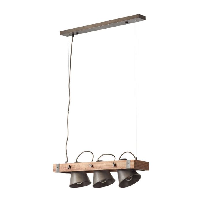 Industriële hanglamp Audrey, zwart, hout