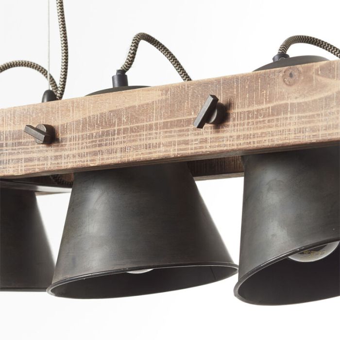 Industriële hanglamp Audrey, zwart, hout