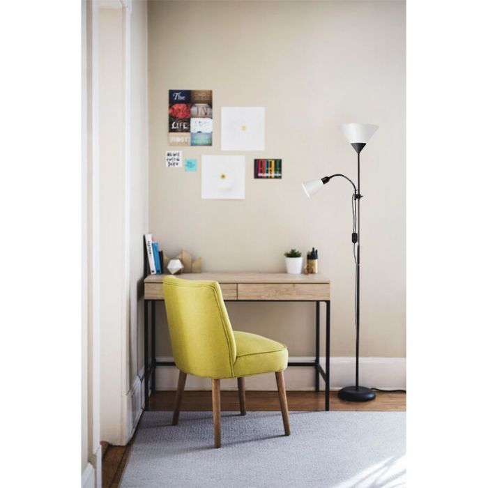 Aluminium staande leeslamp zwart, Josephina, met schakelaar