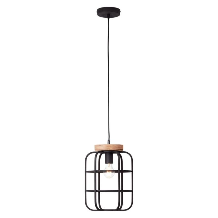 Industriële Hanglamp Taede, Zwart, hout