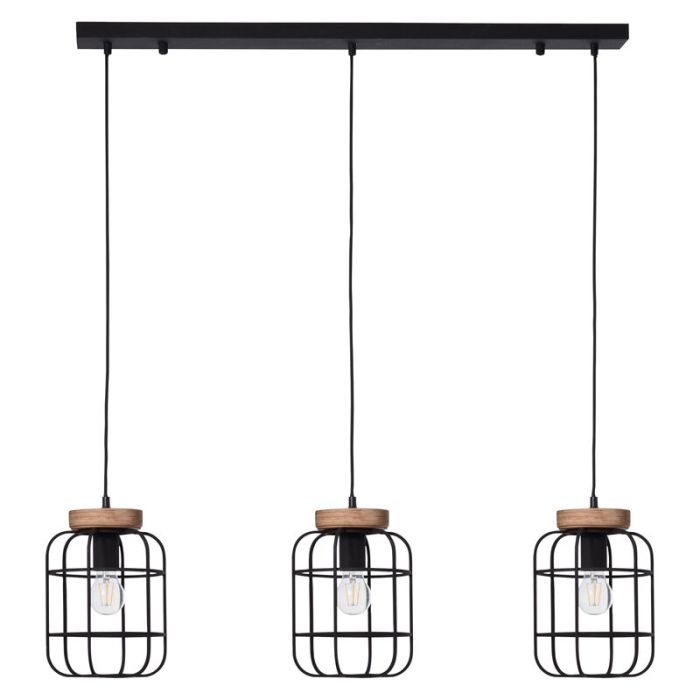 Industriële Hanglamp Taede, Zwart, hout
