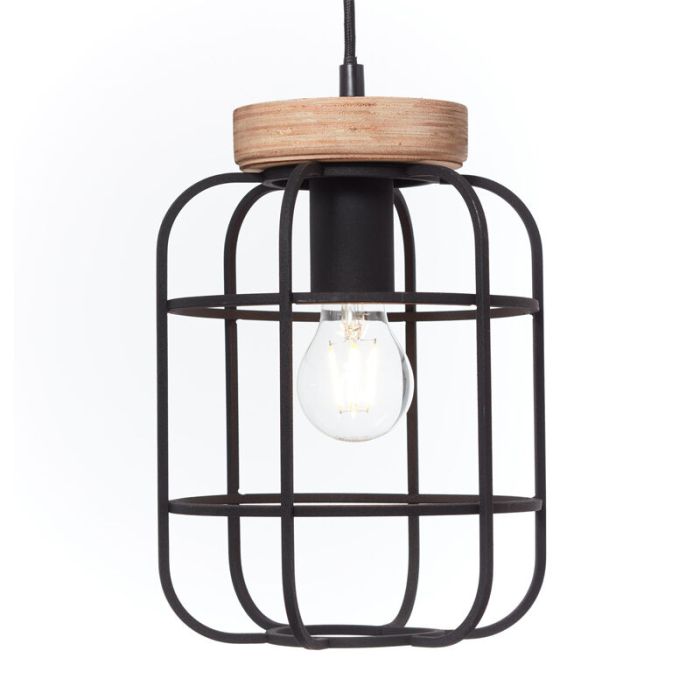 Industriële Hanglamp Taede, Zwart, hout