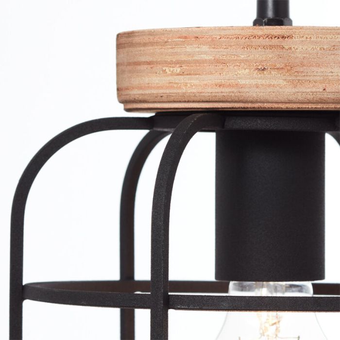 Industriële Hanglamp Taede, Zwart, hout