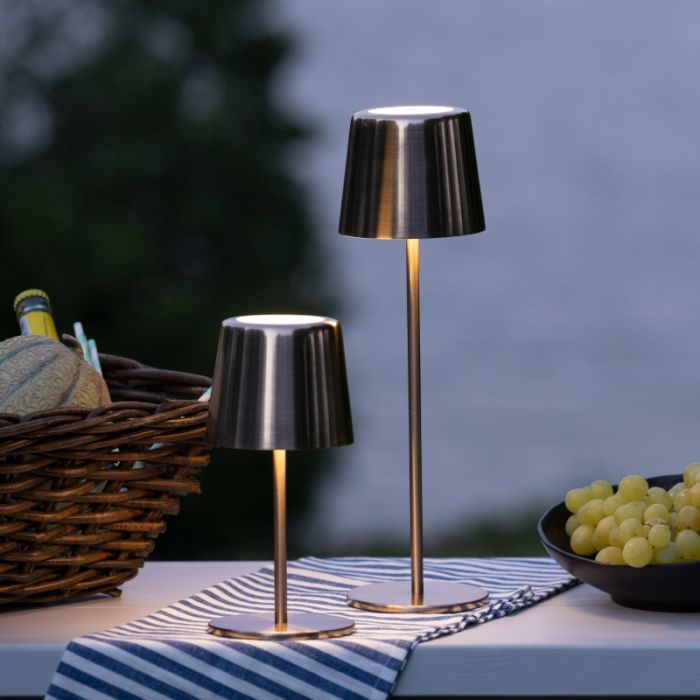 Moderne oplaadbare buiten tafellamp koper, Skander, 4W, warm tot koud wit verstelbare LED, IP44, met touchdimmer