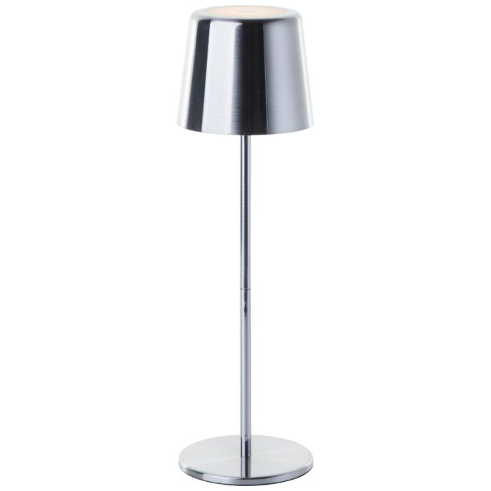 Moderne oplaadbare buiten tafellamp nikkel, Skander, 4W, warm tot koud wit verstelbare LED, IP44, met touchdimmer