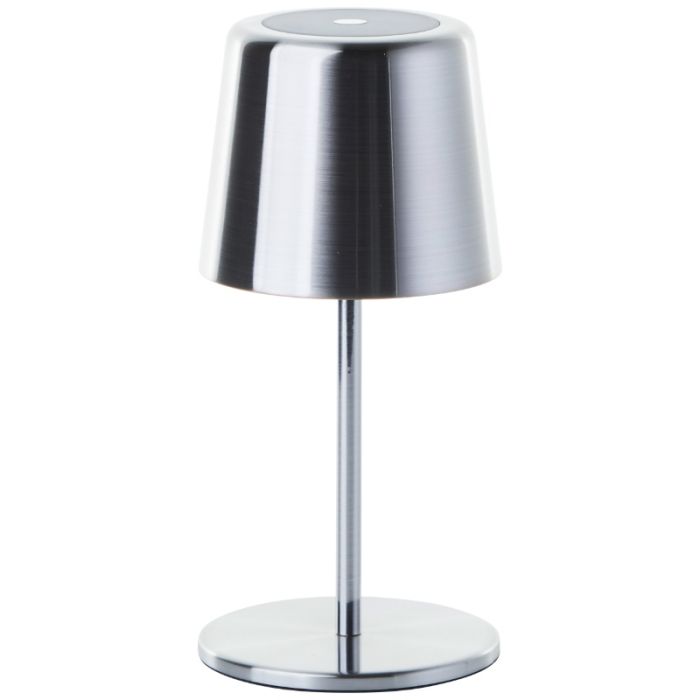 Moderne oplaadbare buiten tafellamp nikkel, Skander, 4W, warm tot koud wit verstelbare LED, IP44, met touchdimmer