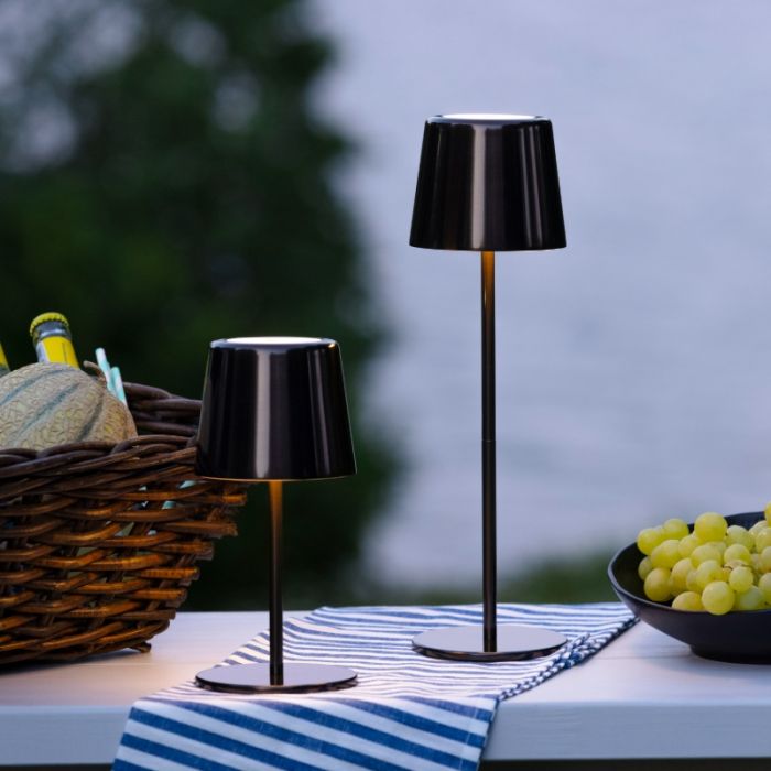 Moderne oplaadbare buiten tafellamp zwart, Skander, 4W, warm tot koud wit verstelbare LED, IP44, met touchdimmer
