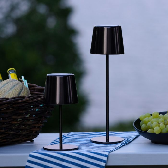 Moderne oplaadbare buiten tafellamp zwart, Skander, 4W, warm tot koud wit verstelbare LED, IP44, met touchdimmer
