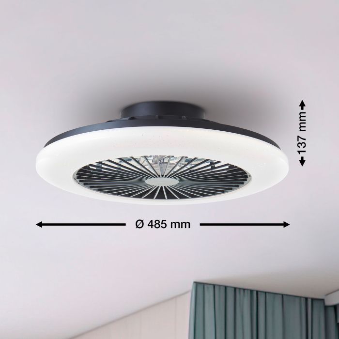 Moderne plafondventilator zwart, Sofieke, 40W, RGBW LED, met afstandsbediening