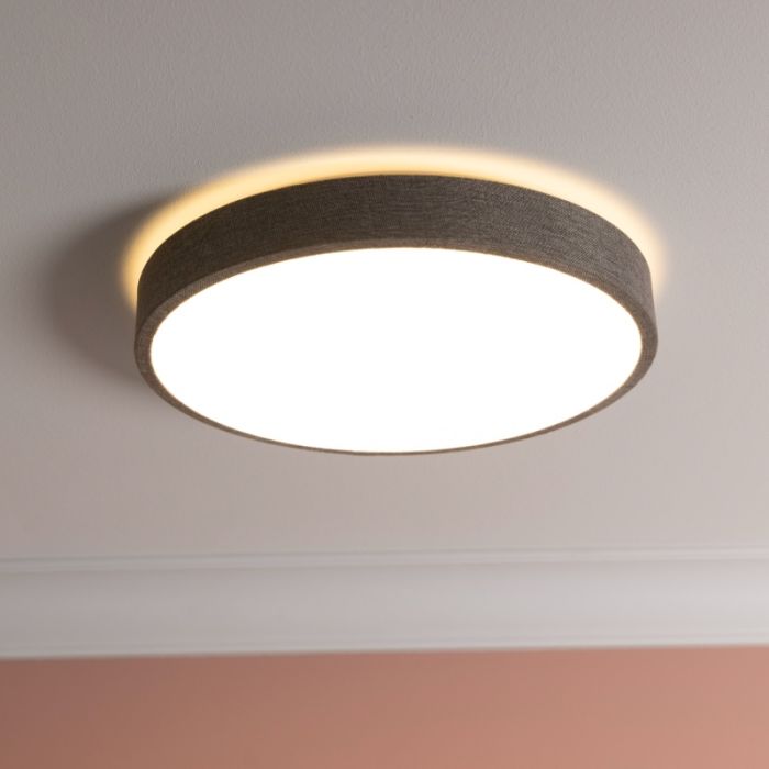 Landelijke plafonnière grijs, Soeraya, 24W, 3000K LED, 3-staps dimbaar