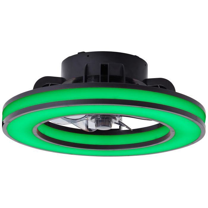 Moderne plafondventilator zwart, Yari, 26W, RGBW LED, met afstandsbediening
