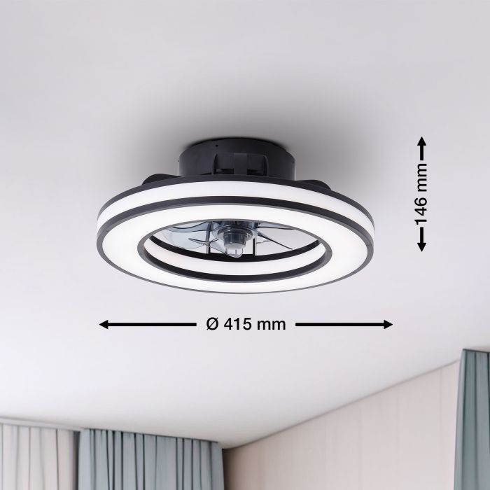 Moderne plafondventilator zwart, Yari, 26W, RGBW LED, met afstandsbediening