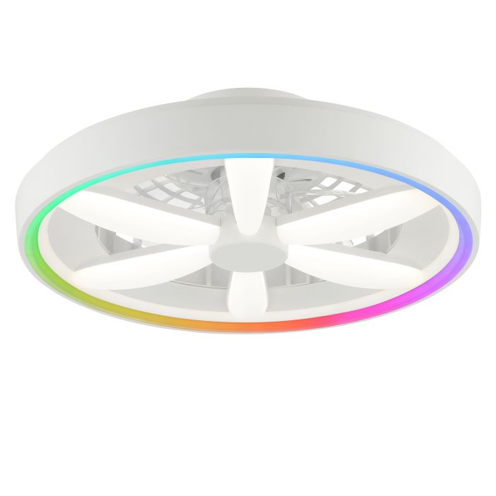 Kunststof plafondventilator wit, Roos, 48W, RGBW LED, met afstandsbediening