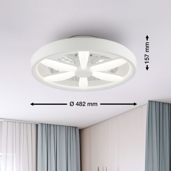Kunststof plafondventilator wit, Roos, 48W, RGBW LED, met afstandsbediening